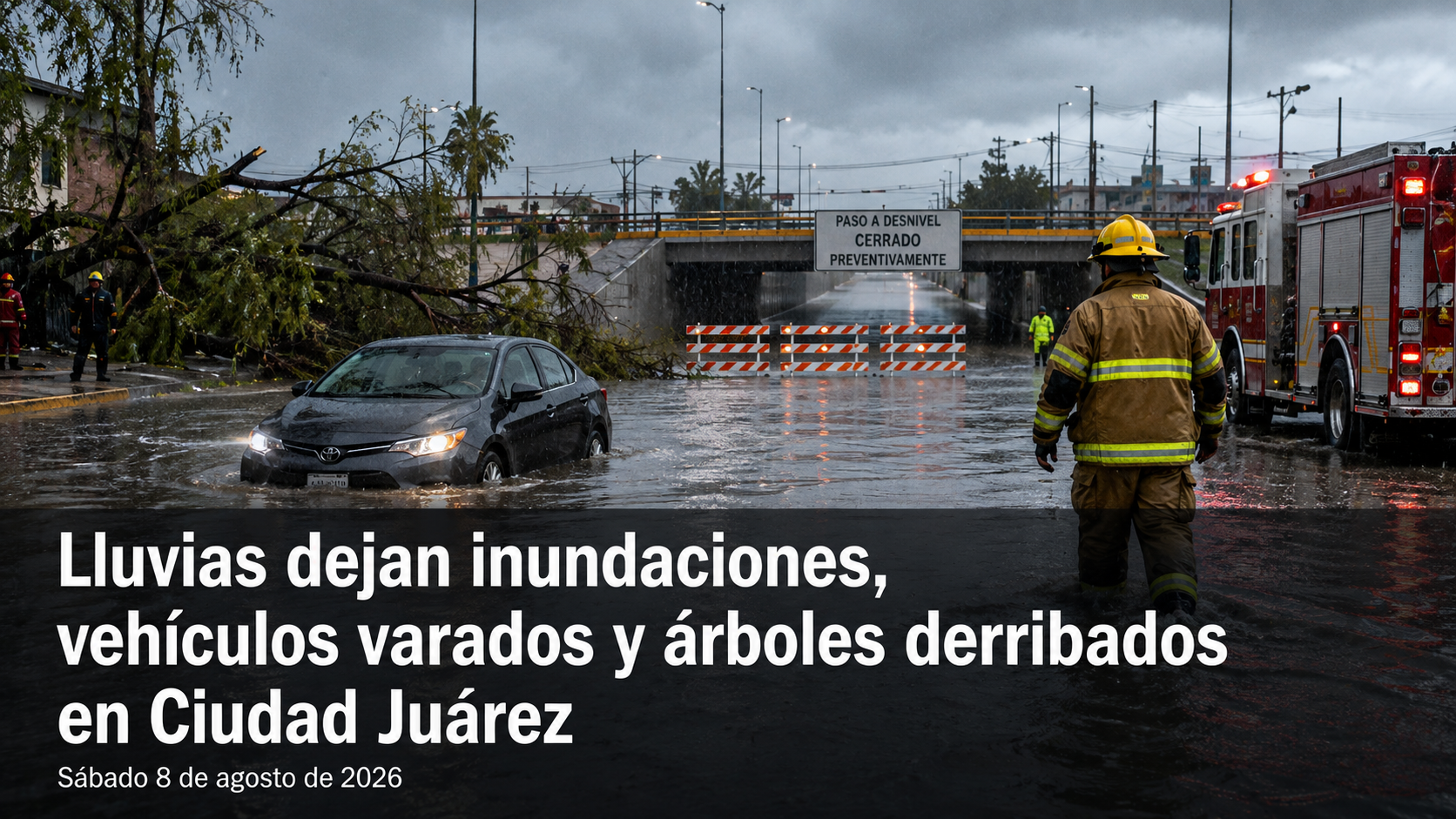 Lluvias dejan inundaciones, vehículos varados y árboles derribados en Ciudad Juárez